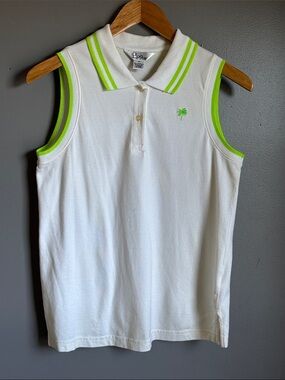 Lilly Pulitzer white sleeveless polo shirt w/ lime green trim * sz M